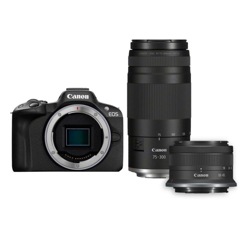 Canon EOS R50 systeemcamera met RF-S 18-45mm en RF 75-300mm objectieven